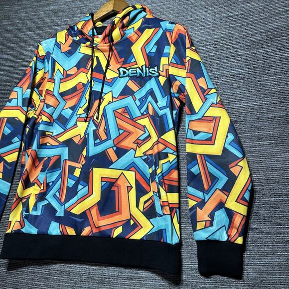 Denis Daily Hoodie Men's Small Blue Abstract Pullover Graffiti Drawstring - Picture 5 of 14